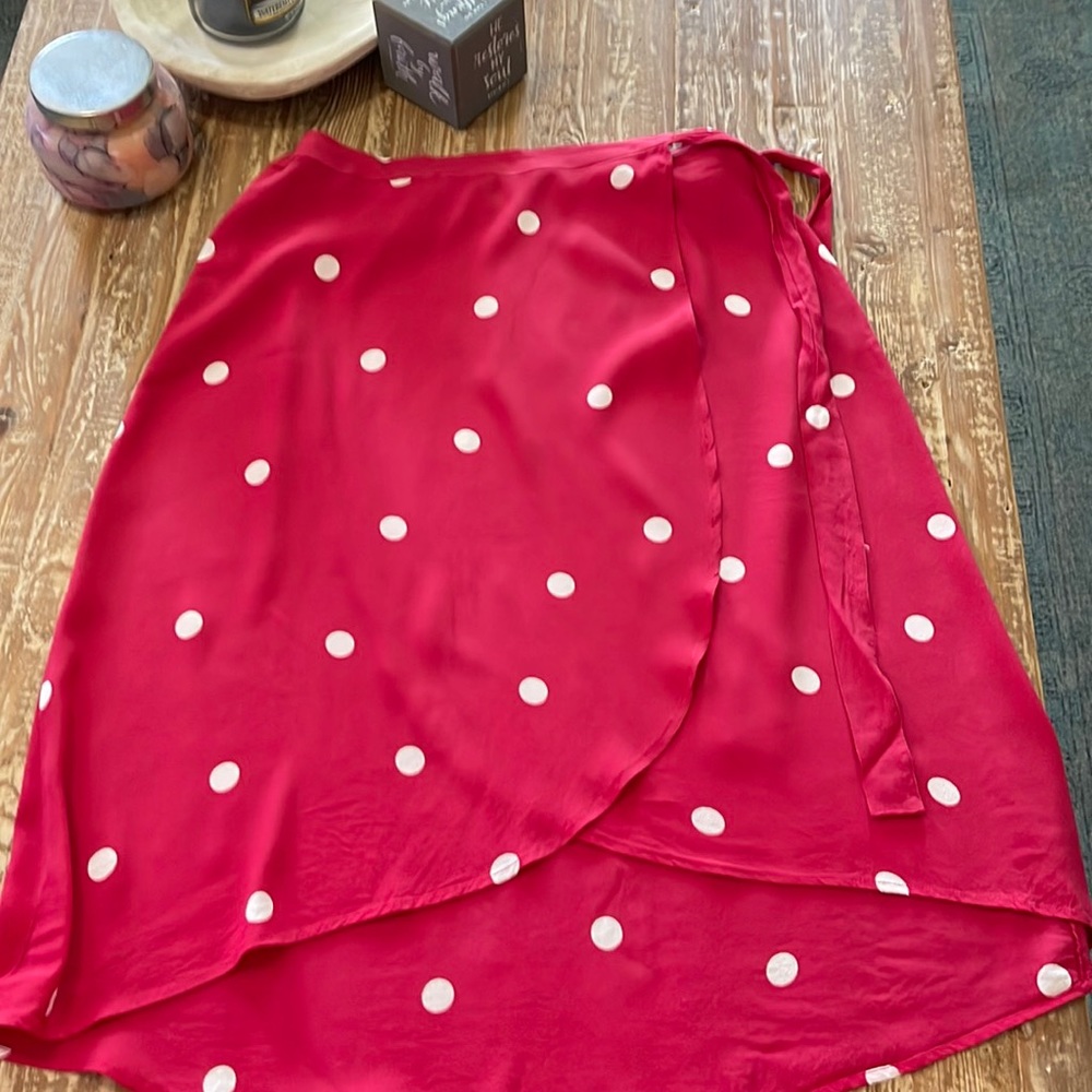 Loft red and white polka dot wrap skirt.